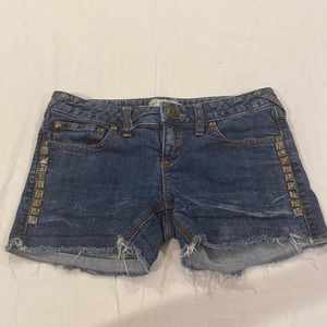 Free People Studded Jean Denim Shorts Cut Off Frayed
